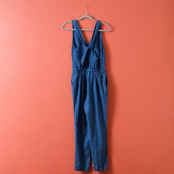 Madewell Crossback Linen Indigo Jean Jumpsuit 0 - Picture 4 of 8